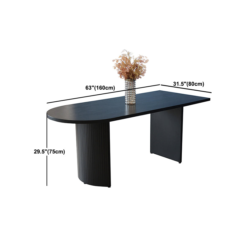 Free Form Double Pedestal Modern Dining Table Black Fixed Table of Wood