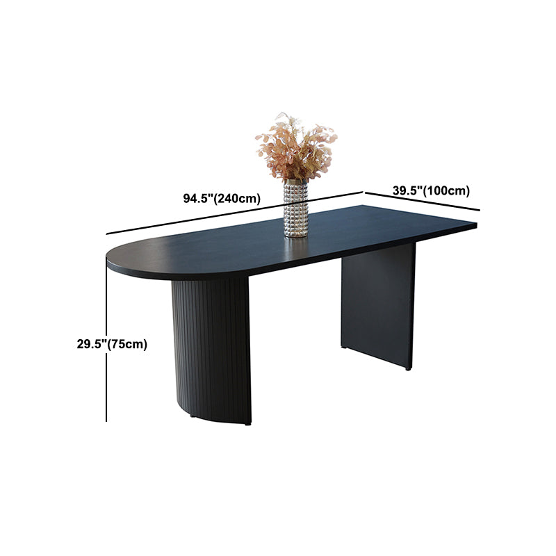 Free Form Double Pedestal Modern Dining Table Black Fixed Table of Wood