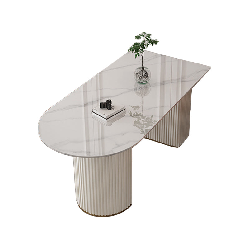 Sintered Stone Dining Table Traditional Luxury Double Pedestal Table