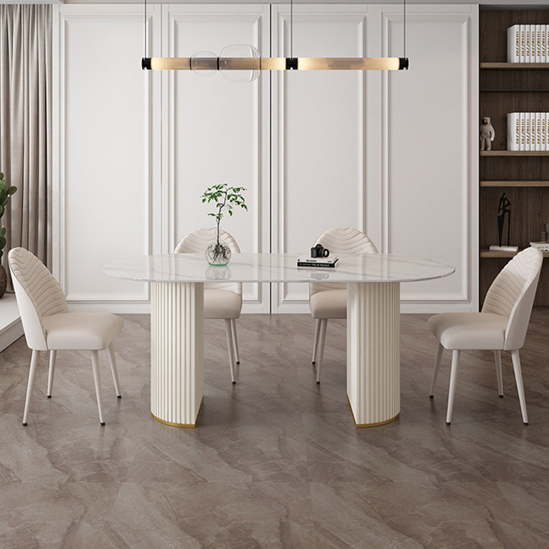 Sintered Stone Dining Table Traditional Luxury Double Pedestal Table