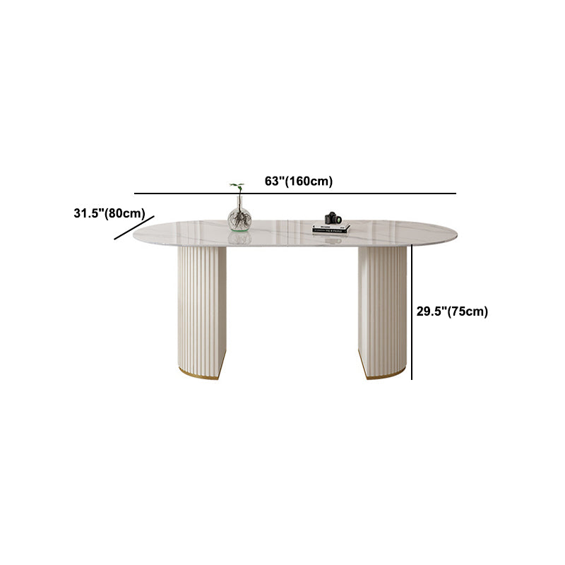 Sintered Stone Dining Table Traditional Luxury Double Pedestal Table