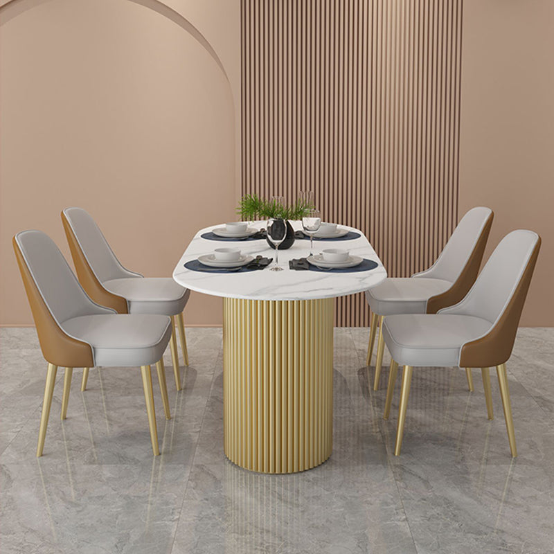 Oval Double Pedestal Modern Dining Table Fixed Table for Dining Room