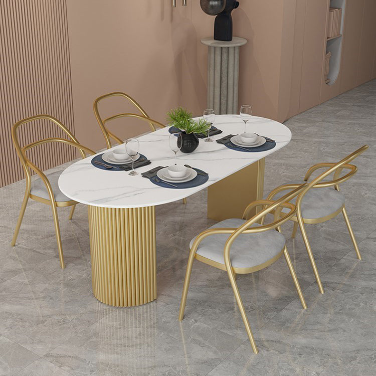 Oval Double Pedestal Modern Dining Table Fixed Table for Dining Room