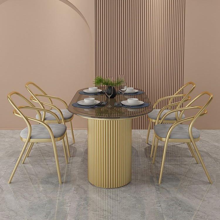 Oval Double Pedestal Modern Dining Table Fixed Table for Dining Room
