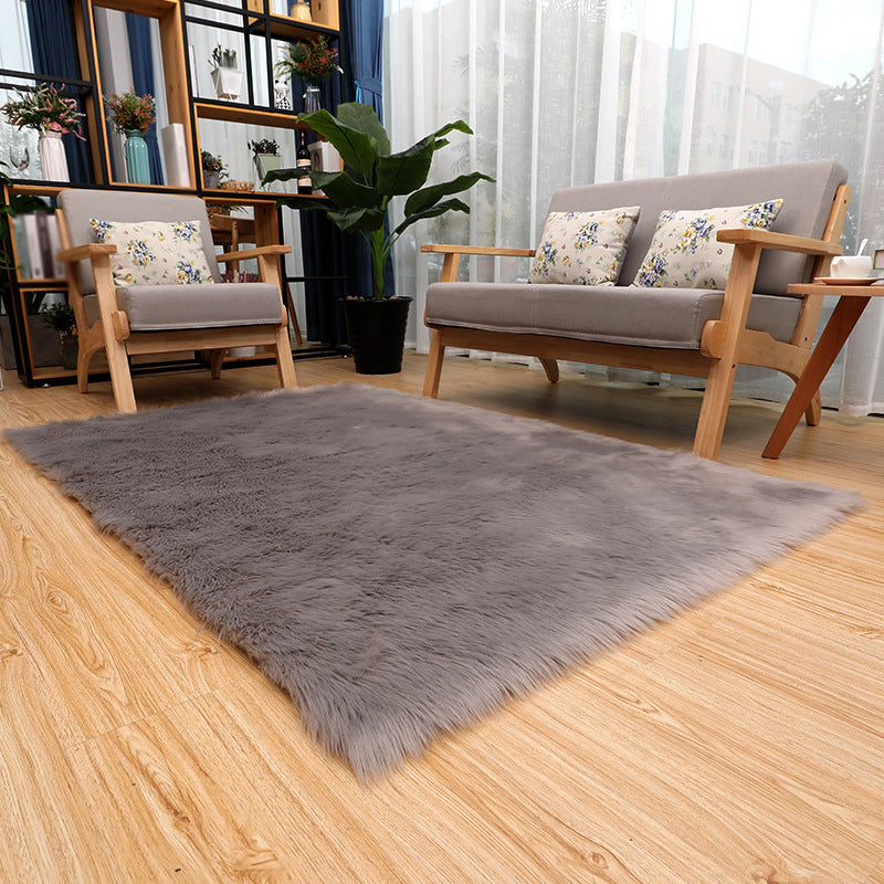 Solid Color Plush Soft Rug Rectangle Easy Care Loom Rug for Bedroom