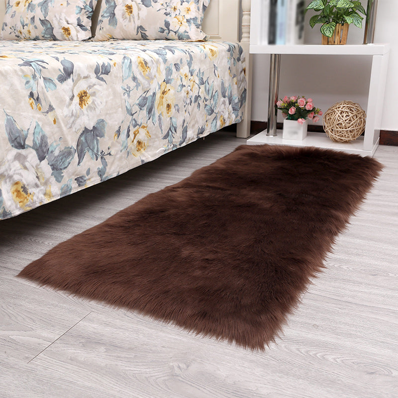 Solid Color Plush Soft Rug Rectangle Easy Care Loom Rug for Bedroom