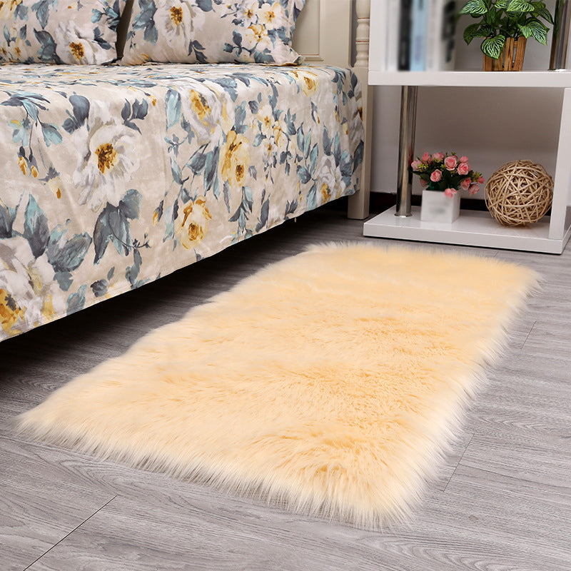 Solid Color Plush Soft Rug Rectangle Easy Care Loom Rug for Bedroom