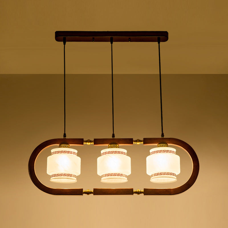 Modern Style Cylindrical Shape Island Lights White Glass Pendant Lights in Brown