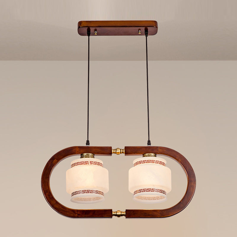Modern Style Cylindrical Shape Island Lights White Glass Pendant Lights in Brown