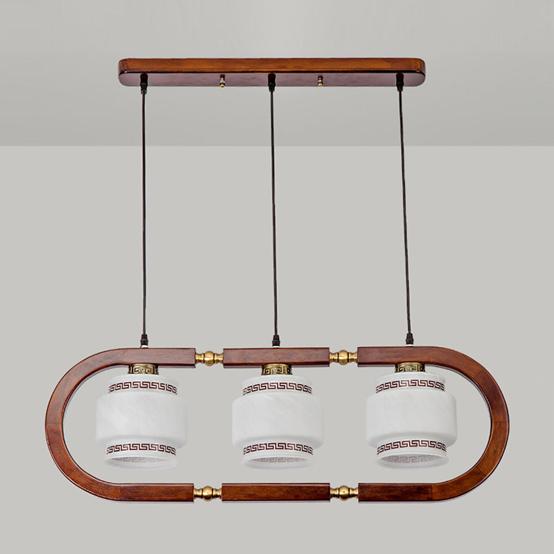 Modern Style Cylindrical Shape Island Lights White Glass Pendant Lights in Brown