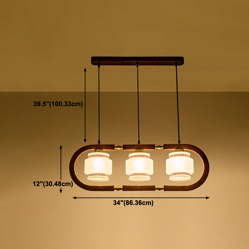 Modern Style Cylindrical Shape Island Lights White Glass Pendant Lights in Brown