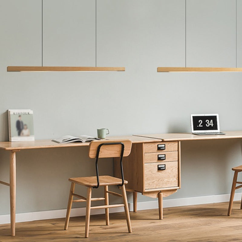 Modern Wood Island Lamp Linear 1-Light Restaurant LED Pendant Light with Acrylic Shade