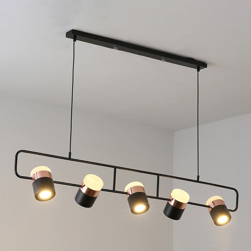 Modern Aluminum Track Light Cylinder Multi-Head Restaurant Hanging Lamp with Acrylic Shade