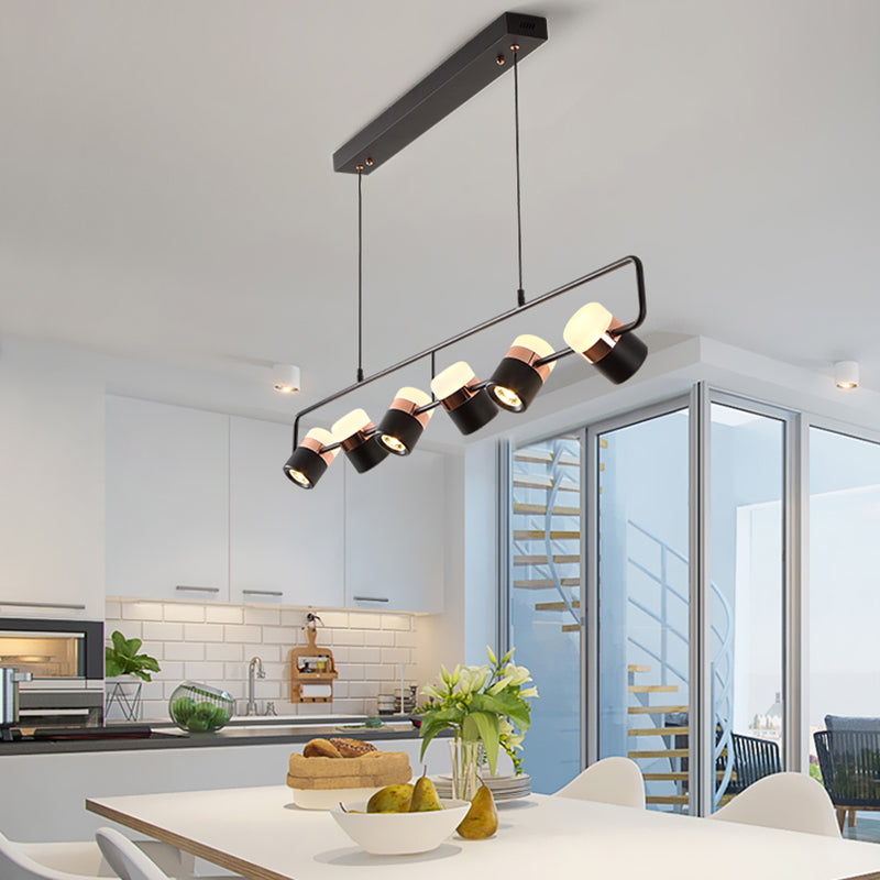 Modern Aluminum Track Light Cylinder Multi-Head Restaurant Hanging Lamp with Acrylic Shade