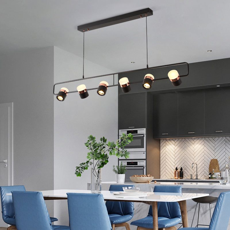 Modern Aluminum Track Light Cylinder Multi-Head Restaurant Hanging Lamp with Acrylic Shade