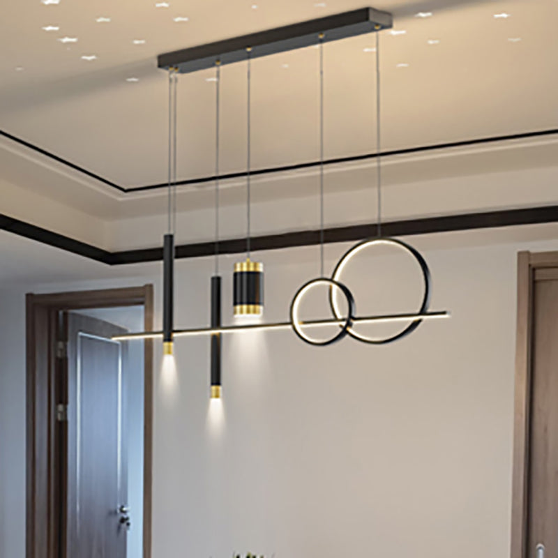 Black Metal Island Light Fixtures Modern Multi-Head Geometry Restaurant LED Hanging Lamps