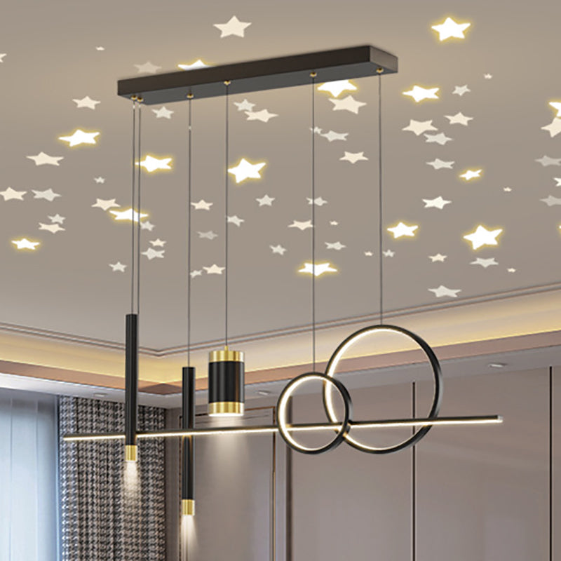 Black Metal Island Light Fixtures Modern Multi-Head Geometry Restaurant LED Hanging Lamps