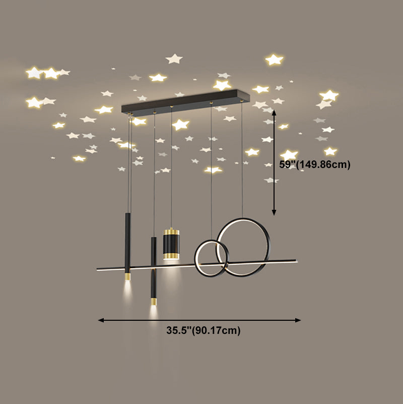 Black Metal Island Light Fixtures Modern Multi-Head Geometry Restaurant LED Hanging Lamps