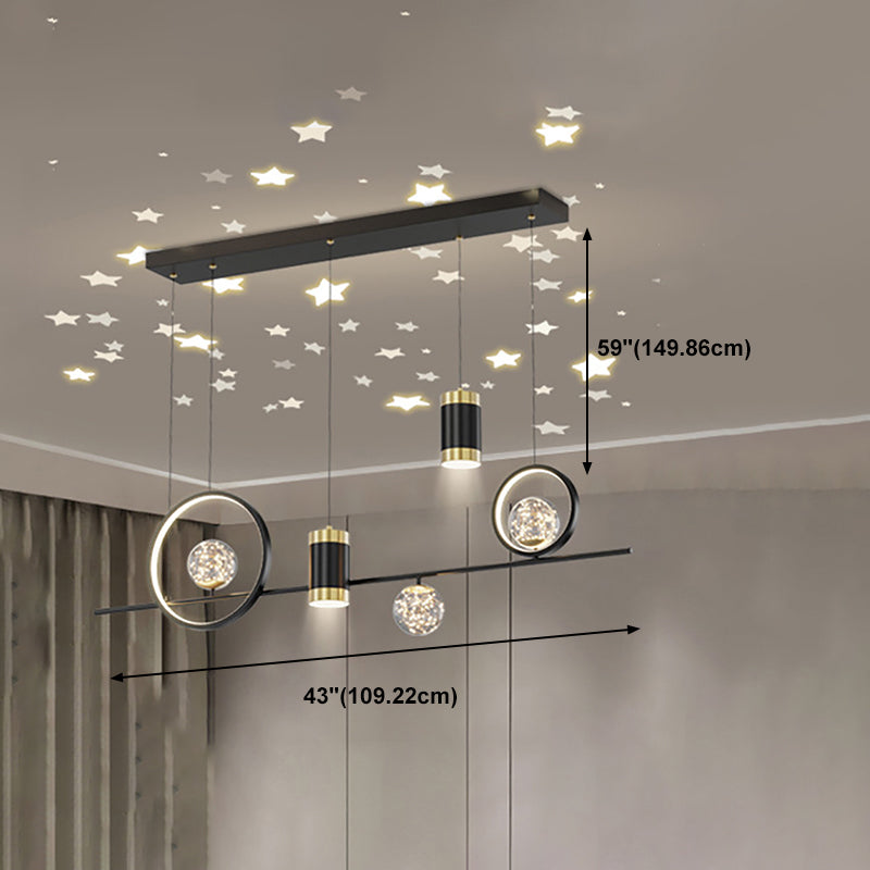 Black Metal Island Light Fixtures Modern Multi-Head Geometry Restaurant LED Hanging Lamps