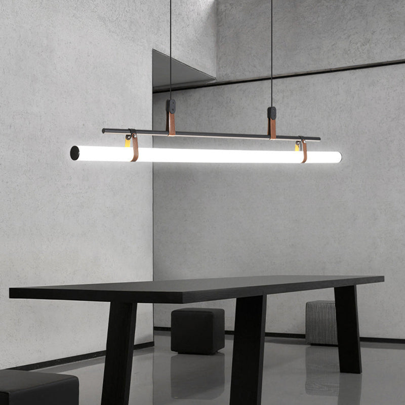 Modern Metal Island Lights Linear 1-Light Restaurant LED Hanging Lamp with Acrylic Shade