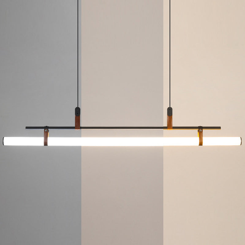 Modern Metal Island Lights Linear 1-Light Restaurant LED Hanging Lamp with Acrylic Shade