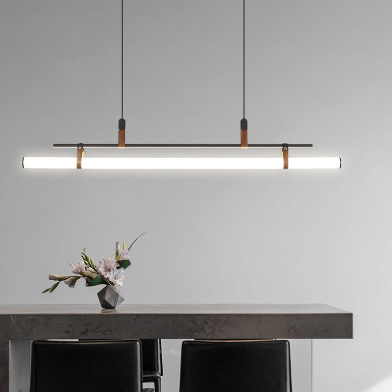 Modern Metal Island Lights Linear 1-Light Restaurant LED Hanging Lamp with Acrylic Shade