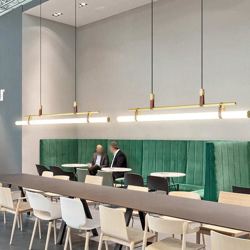 Modern Metal Island Lights Linear 1-Light Restaurant LED Hanging Lamp with Acrylic Shade