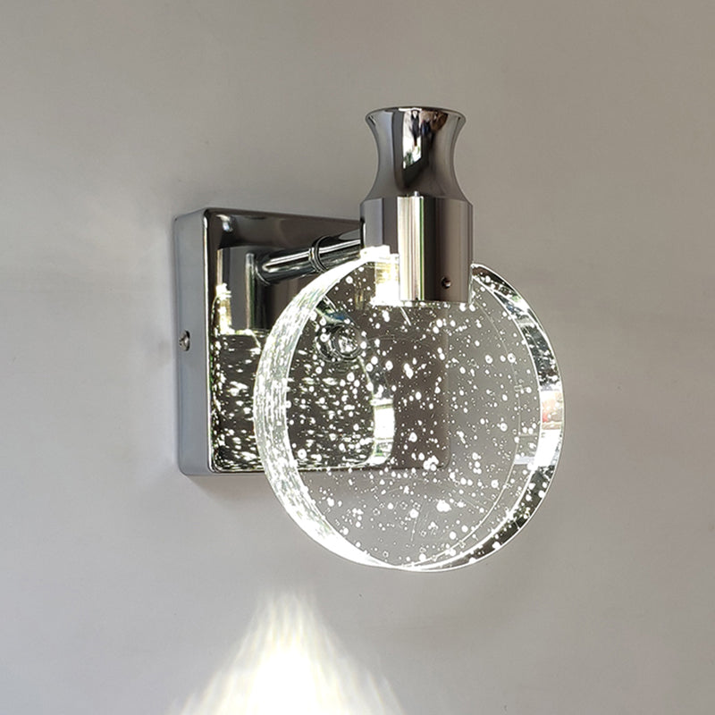 1 Light Round Vanity Wall Lights Modern Style Crystal Vanity Wall Sconce
