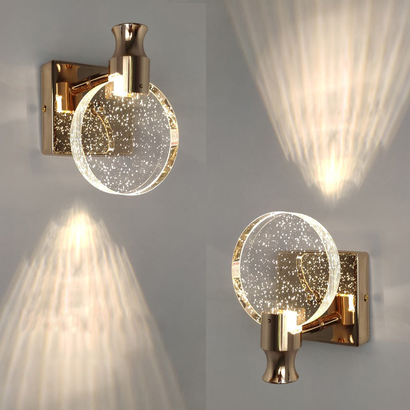 1 Light Round Vanity Wall Lights Modern Style Crystal Vanity Wall Sconce