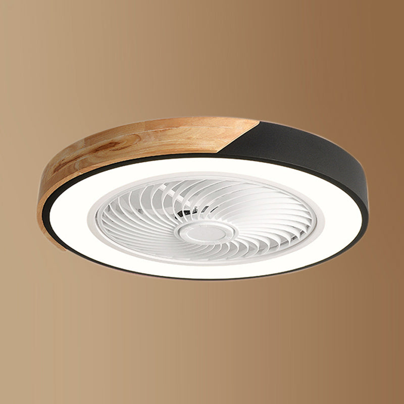 Lámpara de ventilador LED redondeo de macaron con cuchillas invisibles dormitorio de madera sólida semi flush luz