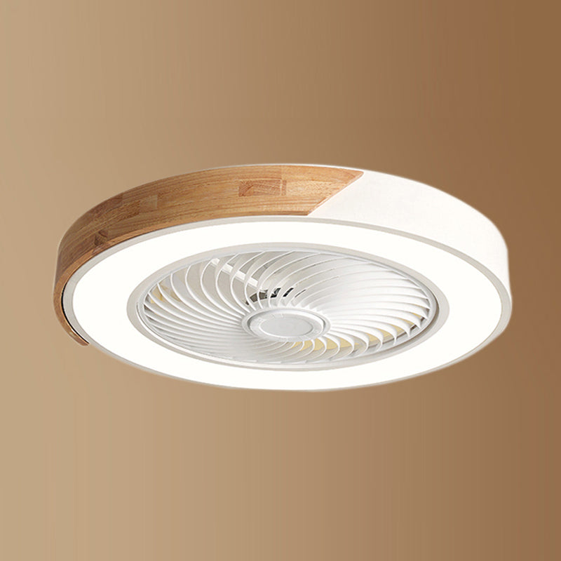 Lámpara de ventilador LED redondeo de macaron con cuchillas invisibles dormitorio de madera sólida semi flush luz