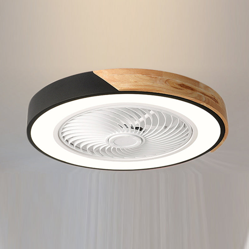 Lámpara de ventilador LED redondeo de macaron con cuchillas invisibles dormitorio de madera sólida semi flush luz