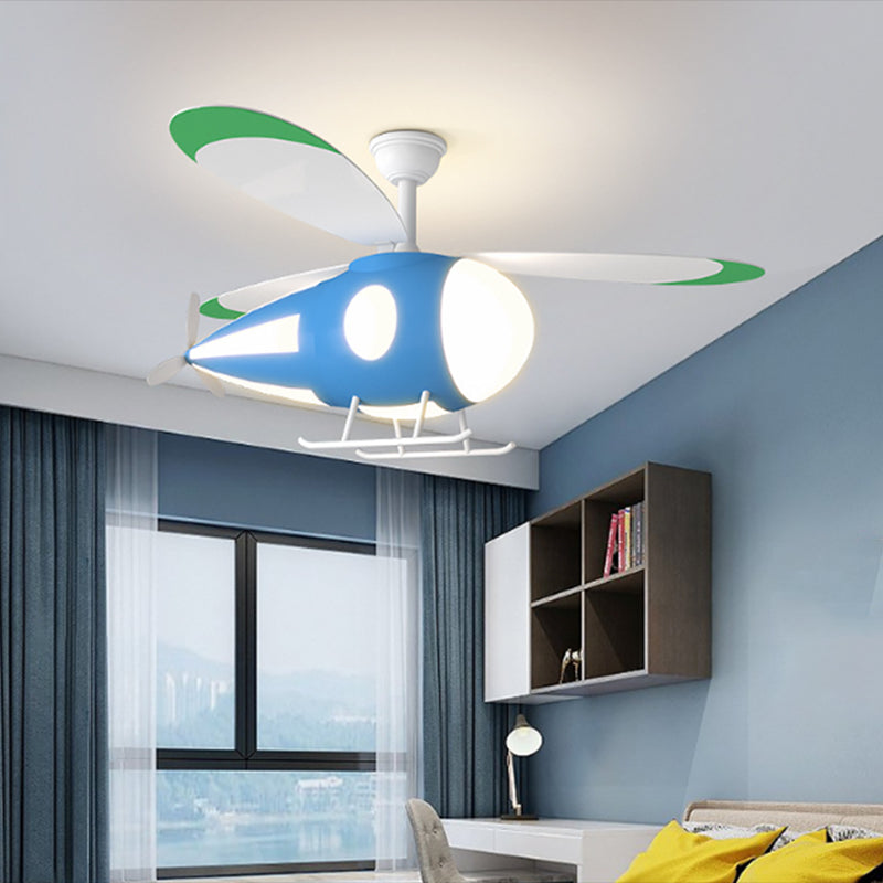 Vliegtuigvorm Metalen plafondventilatoren Kidstijl Multi -lichten plafondventilatorlamp