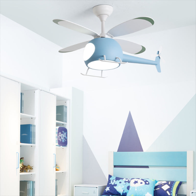 Vliegtuigvorm Metalen plafondventilatoren Kidstijl Multi -lichten plafondventilatorlamp
