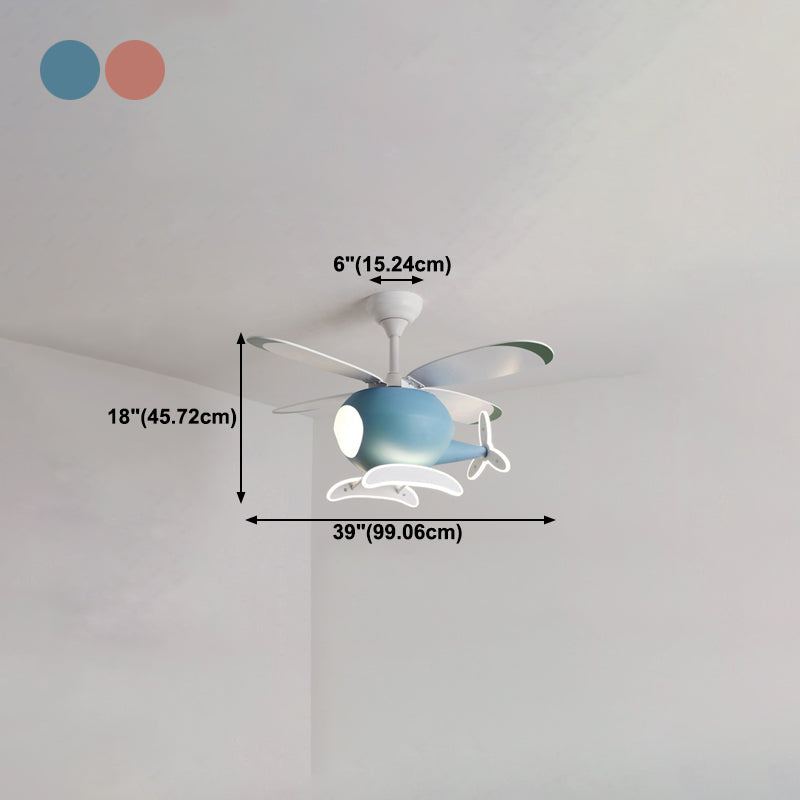 Vliegtuigvorm Metalen plafondventilatoren Kidstijl Multi -lichten plafondventilatorlamp