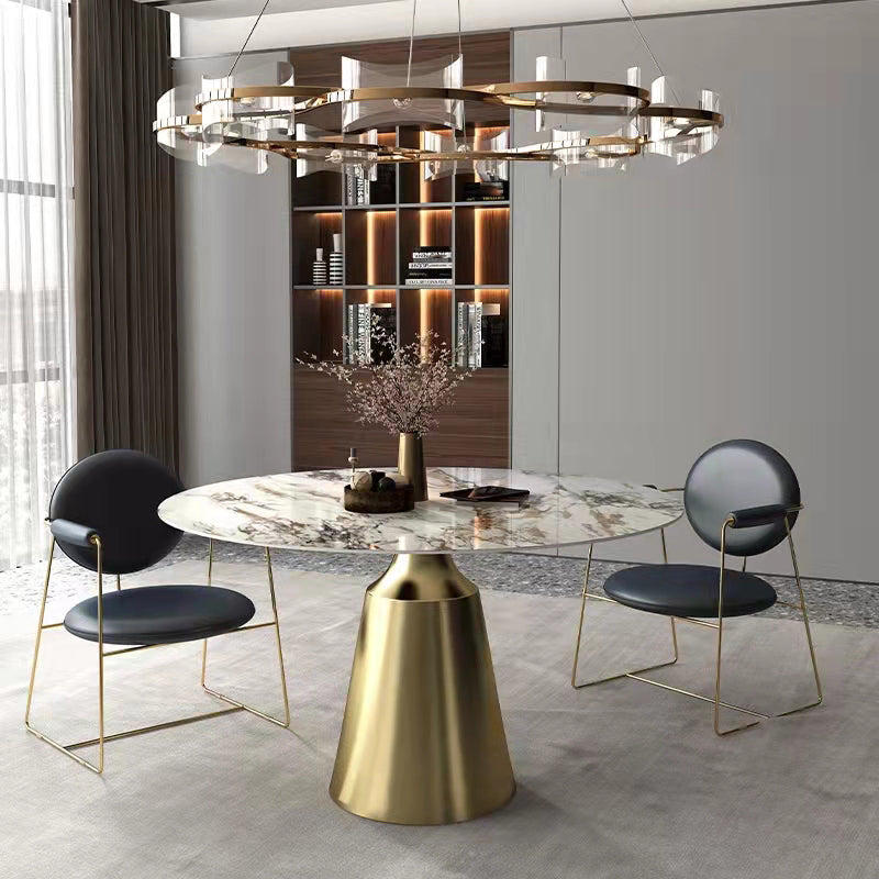 Glam Style Round Stone Top Dining Table Gold Base Dining Table for Living Room