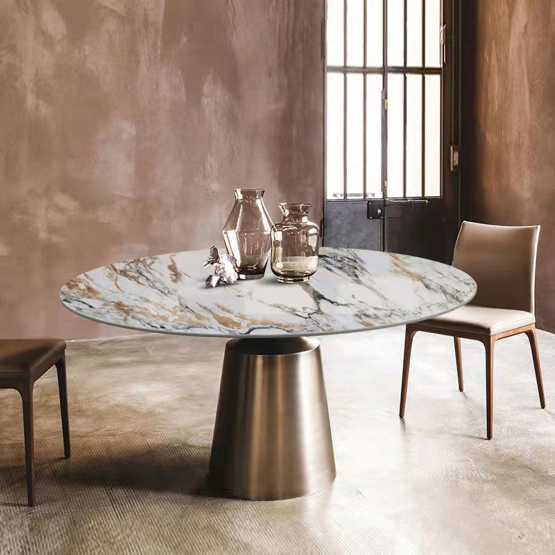 Glam Style Round Stone Top Dining Table Gold Base Dining Table for Living Room