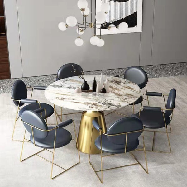 Glam Style Round Stone Top Dining Table Gold Base Dining Table for Living Room