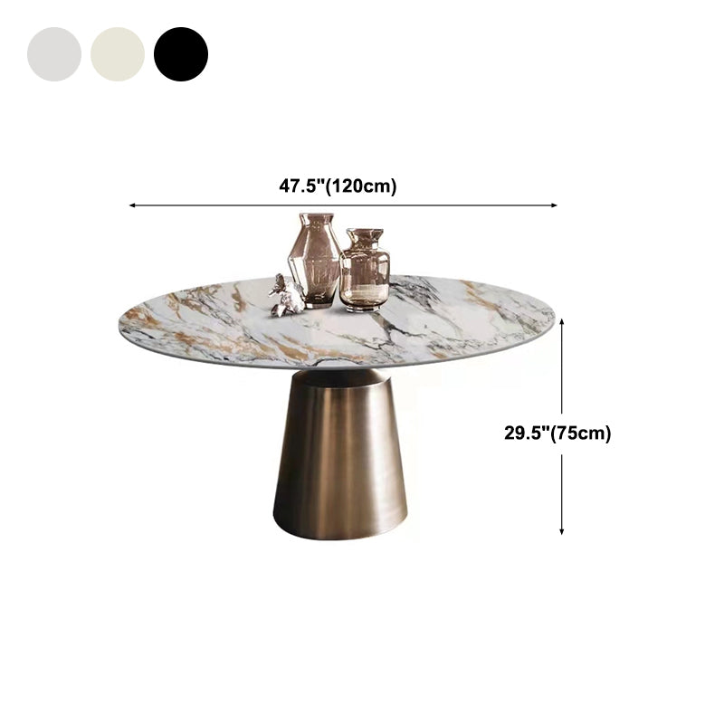 Glam Style Round Stone Top Dining Table Gold Base Dining Table for Living Room