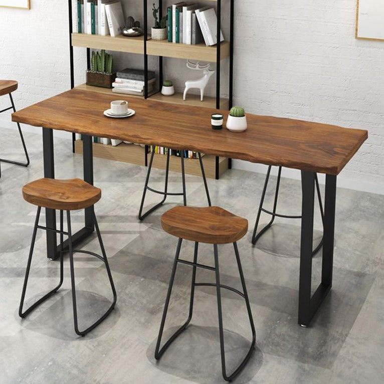 Industrial Bar Table Pine Wood Bar Dining Table with Sled Base