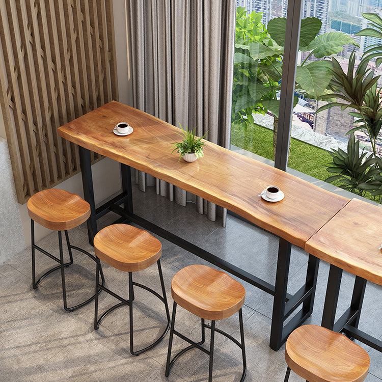 Industrial Bar Dining Table Pine Wood Bar Table with Trestle Base