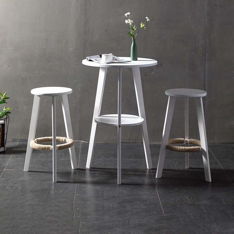 Simple Style Round Bar Table Wood Top Pub Table for Coffee Shop