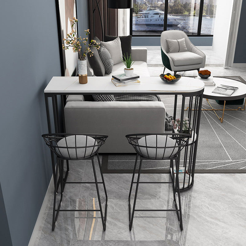 Nordic Bar Table Stone Top Iron Base Pub Table with Shelf , Only Table