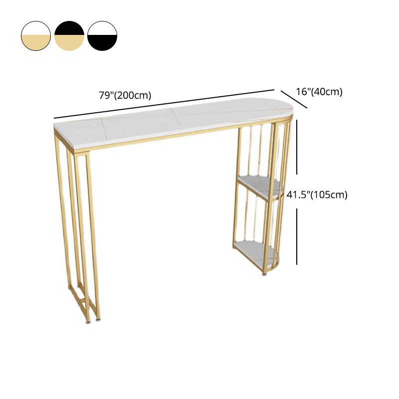 Nordic Bar Table Stone Top Iron Base Pub Table with Shelf , Only Table