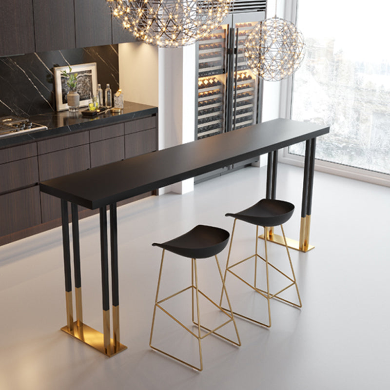 Living Room Rectangle Wood Top Counter Table Gold Base Glam Style Bar Table