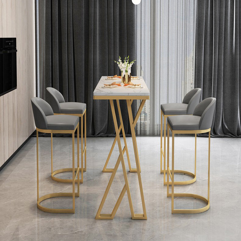 Glam Gold Steel Bar Dining Table with White Faux Marble Top Rectangle Indoor Bistro Table