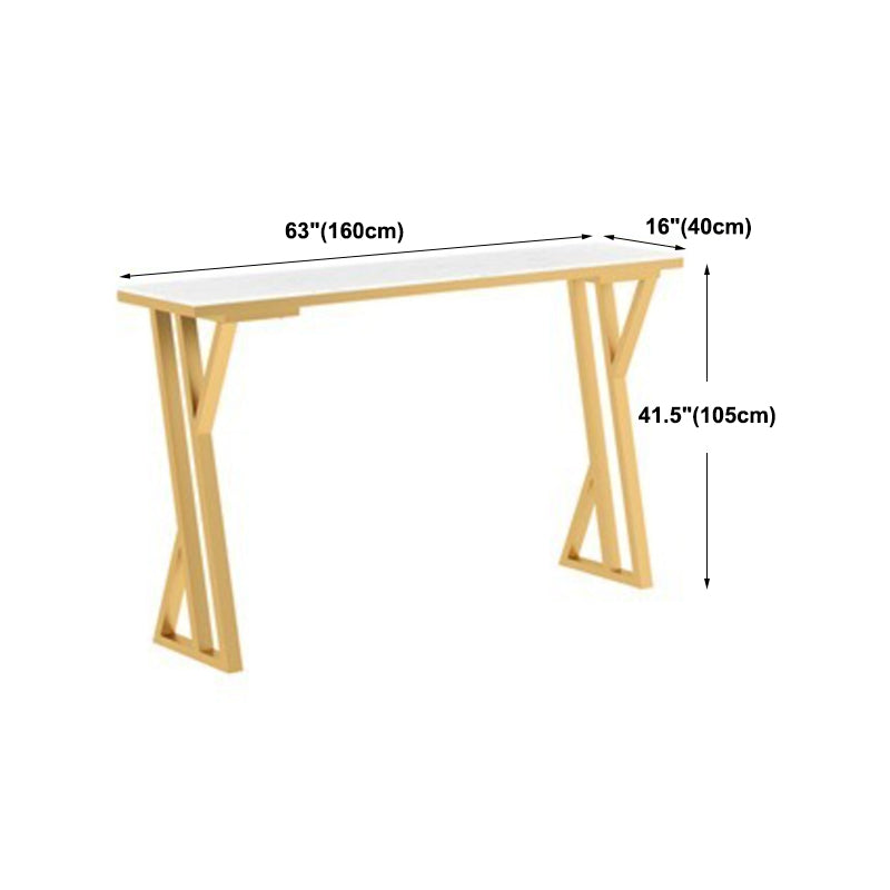 Glam Gold Steel Bar Dining Table with White Faux Marble Top Rectangle Indoor Bistro Table