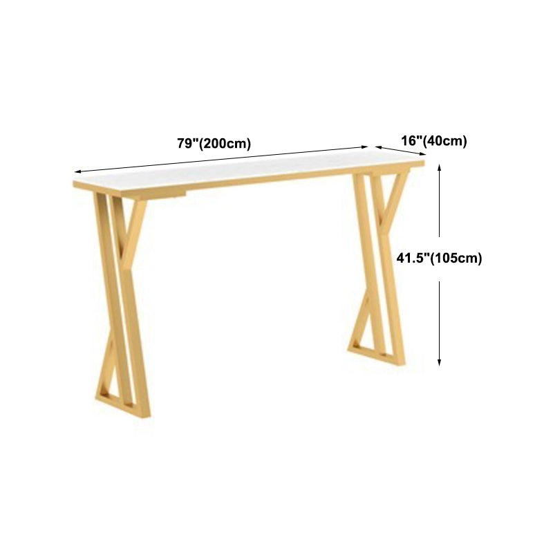 Glam Gold Steel Bar Dining Table with White Faux Marble Top Rectangle Indoor Bistro Table