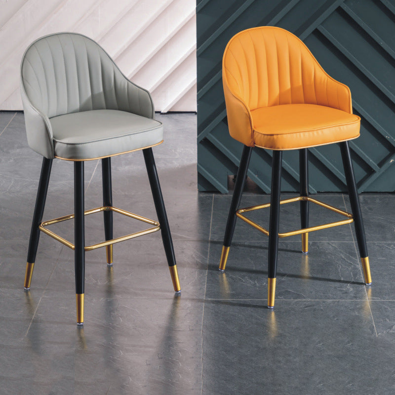 Scandinavian Living Room Armed Stool Matte Finish Leather Barstool