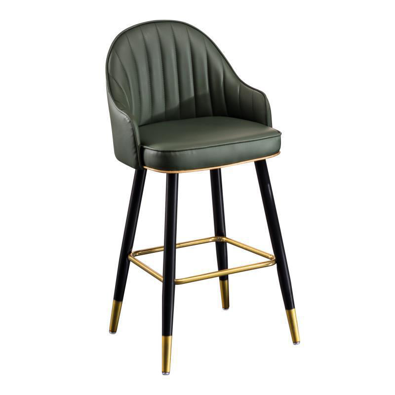 Scandinavian Living Room Armed Stool Matte Finish Leather Barstool